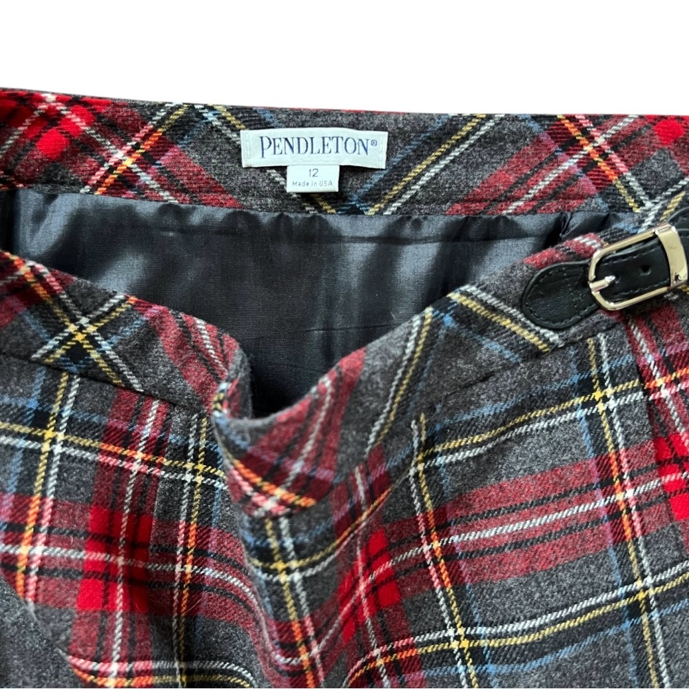 VINTAGE PENDLETON Women’s 100% Virgin Wool Red Grey Plaid Tartan Pencil Skirt - Picture 4 of 8